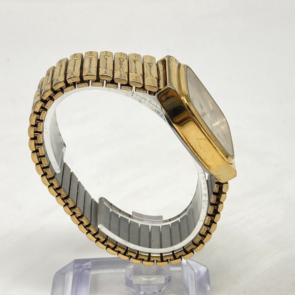 Vtg Armitron Watch Men 30mm Gold Tone Day Date Glitter Stretch Band New Battery - Picture 10 of 15